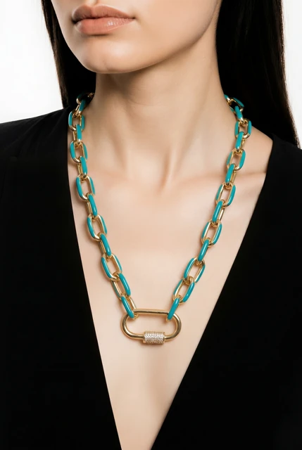 Turquoise Enamel Link Chain
