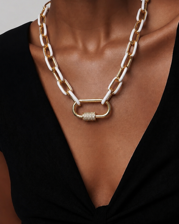 White Enamel Link Chain