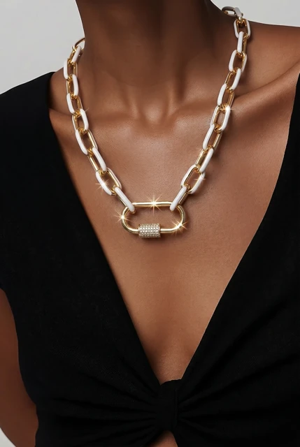 White Enamel Link Chain
