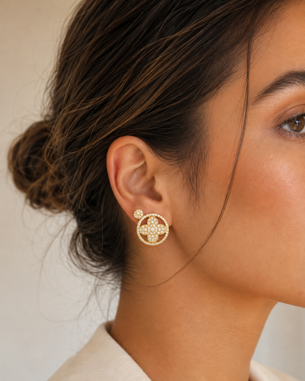 Golden Clover Crystal Stud Earrings