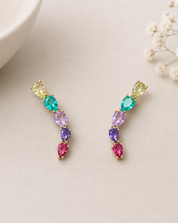 Rainbow Cascade Gemstone Climber Earrings