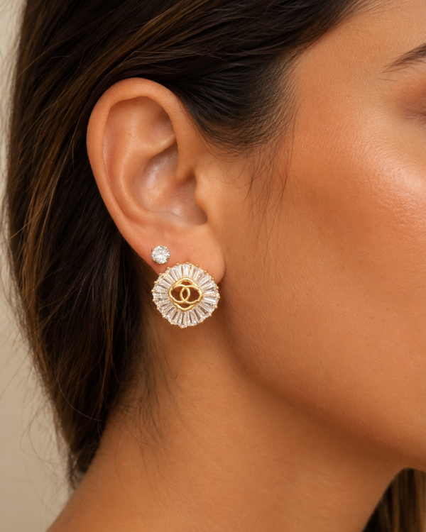 Golden Radiance Baguette Stud Earrings