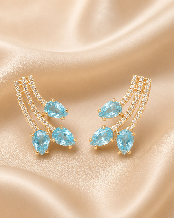 Aqua Blue Crystal Cascade Earrings