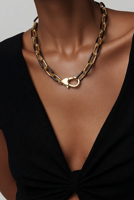 Black Enamel Link Chain