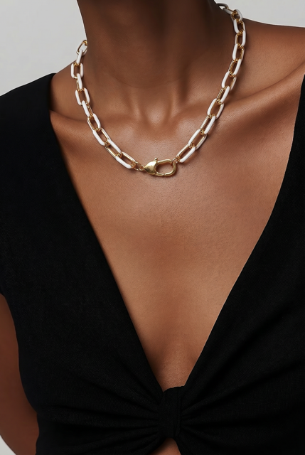 Enamel Link Heart Lobster Clasp Necklace