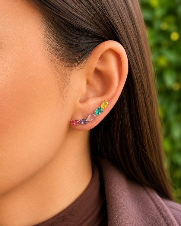 Rainbow Cascade Gemstone Climber Earrings