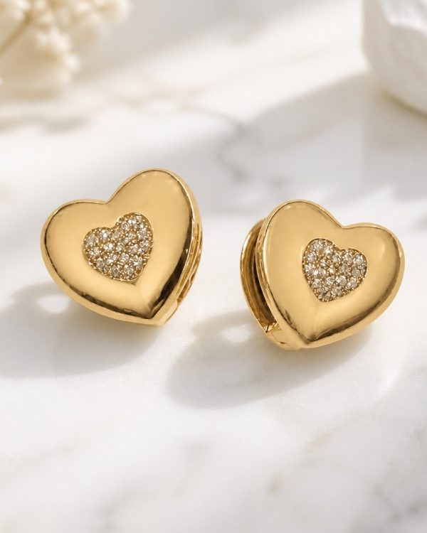 Golden Heart Crystal Click Earrings