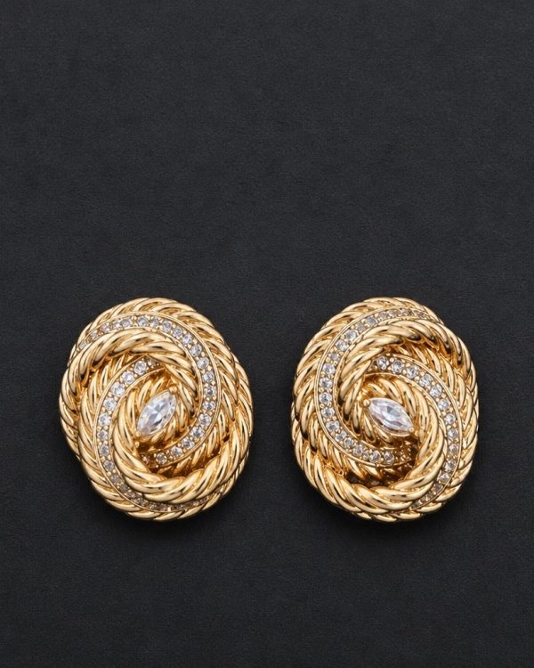 Golden Twist Crystal Stud Earrings