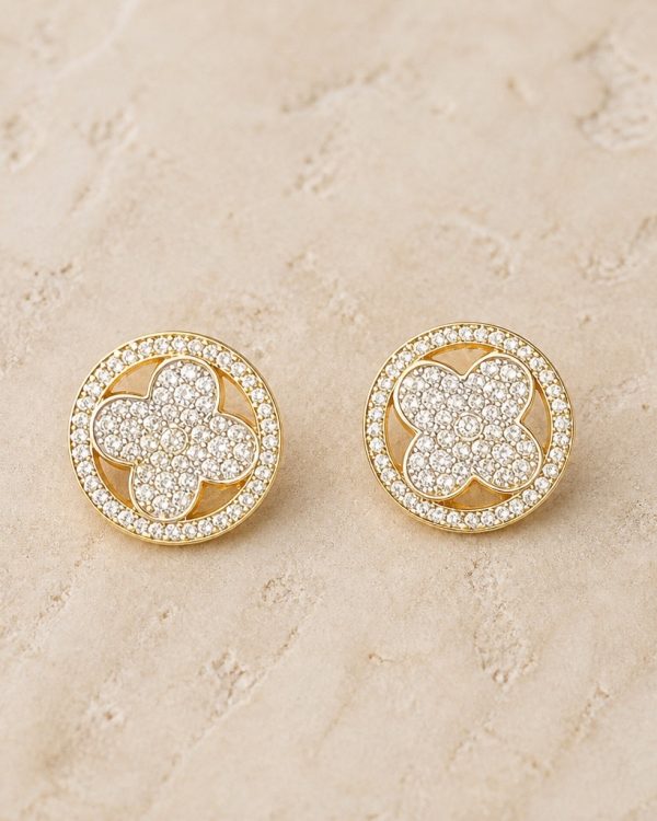 Golden Clover Crystal Stud Earrings