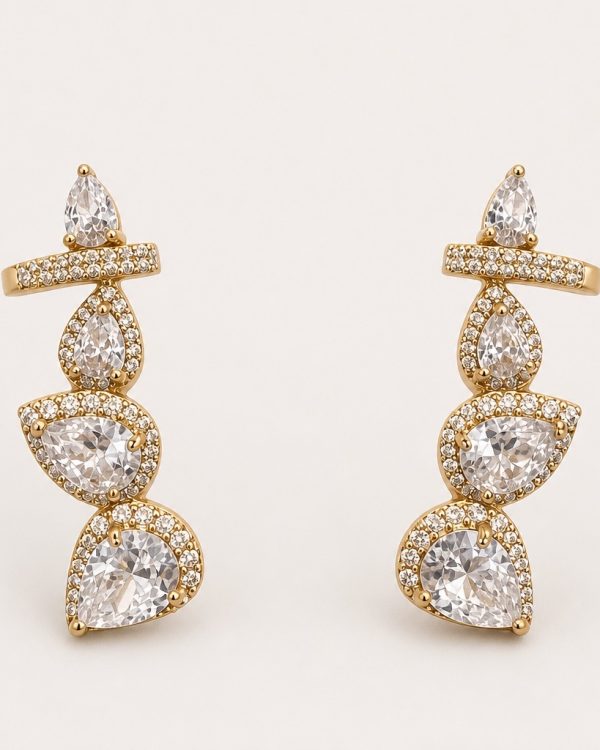 Golden Cascade Crystal Ear Climbers