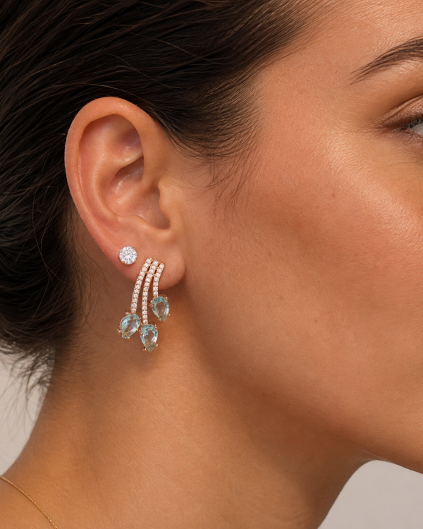 Aqua Blue Crystal Cascade Earrings