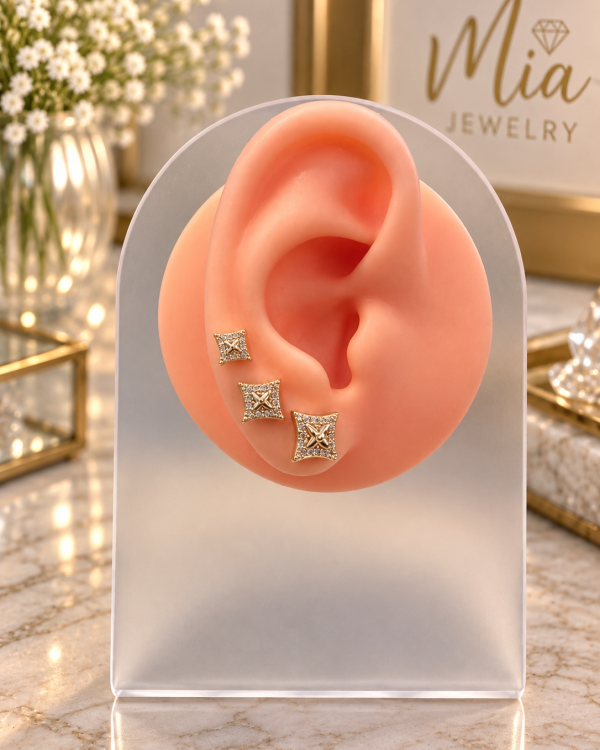 Luxe Pave Diamond-Shaped Trio Stud Earrings