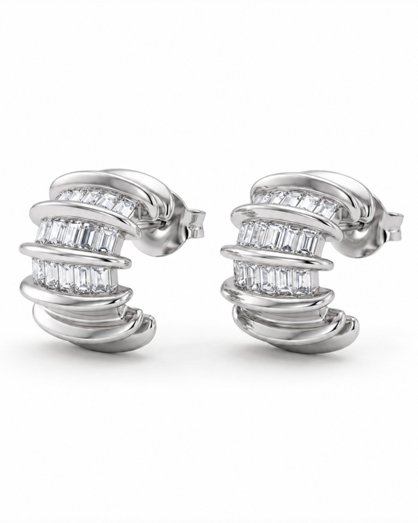 Baguette Pave Layered Hoop Earrings
