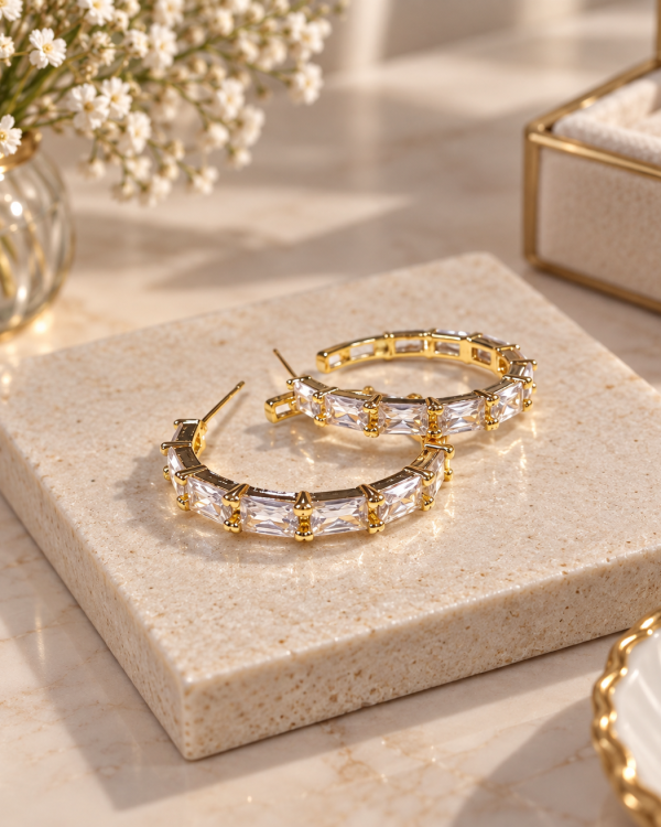 Baguette Crystal Hoop Earrings