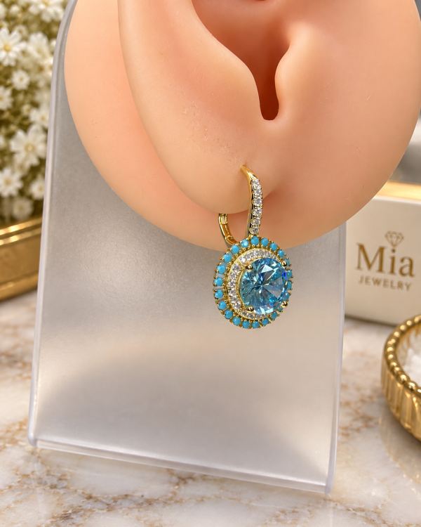 Turquoise Crystal Halo Dangle Earrings