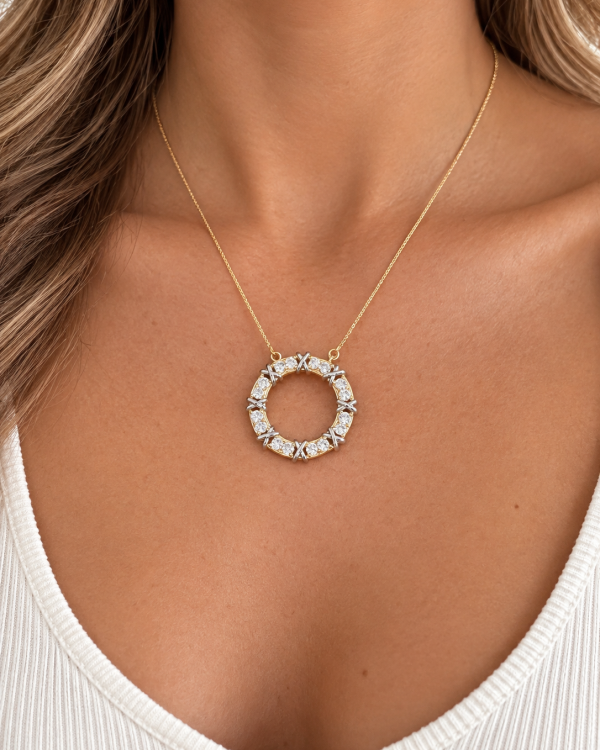 Mixed Metal Circle Pendant Necklace