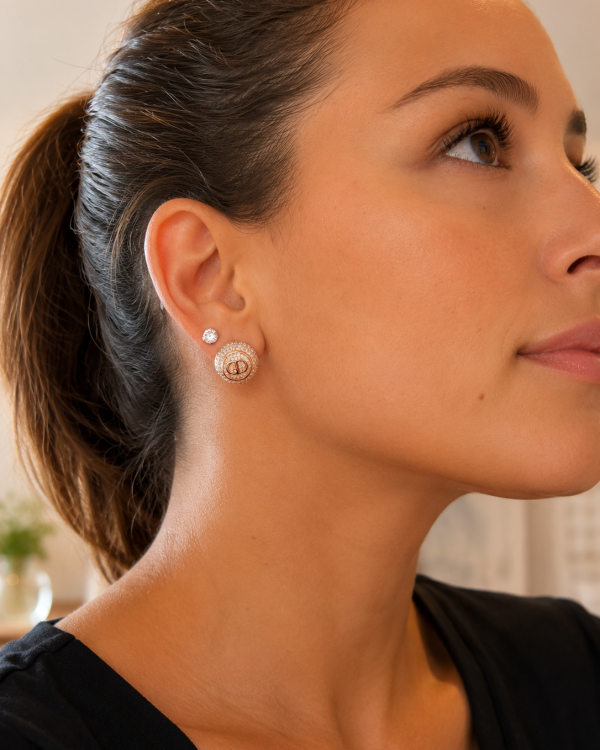 Luxe Pavé Medallion Designer-Inspired Click Earrings