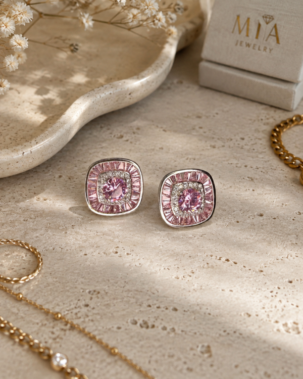 Blush Pink Pavé Crystal Square Stud Earrings