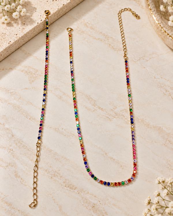 Multicolor Crystal Tennis Necklace & Bracelet Set