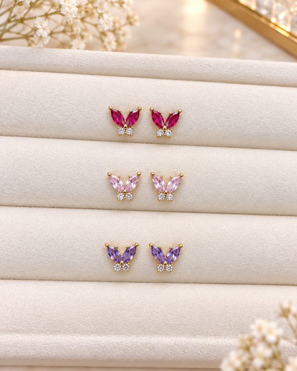 Mia Butterfly Crystal Stud Trio