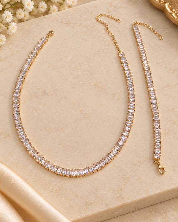 Baguette Crystal Necklace & Bracelet Set