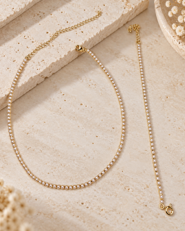 Pearl Bead Necklace & Bracelet Set