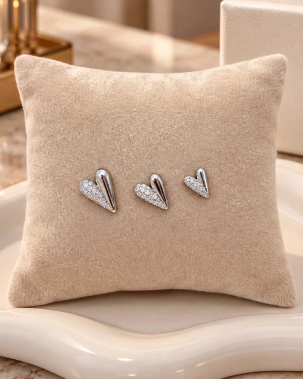 Amour Trio Elongated Pavé Heart Earrings