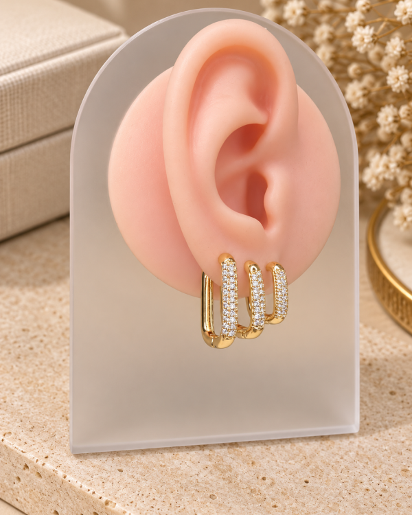 Pave Rectangular Huggies Trio