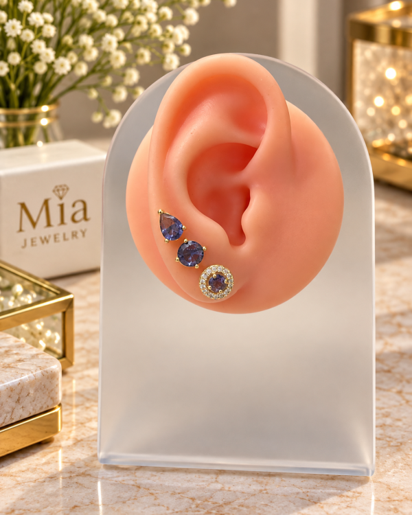 Trio Crystal Stud Earrings – Gold Tone