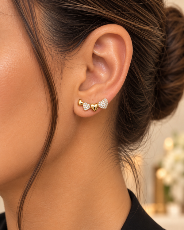 Pavé Heart Link Ear Climbers