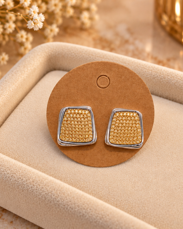 Luxe Irregular Pave Square Stud Earrings