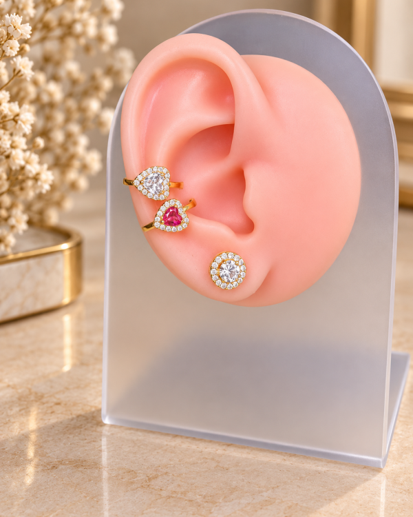 Rainbow Heart Crystal Ear Cuffs