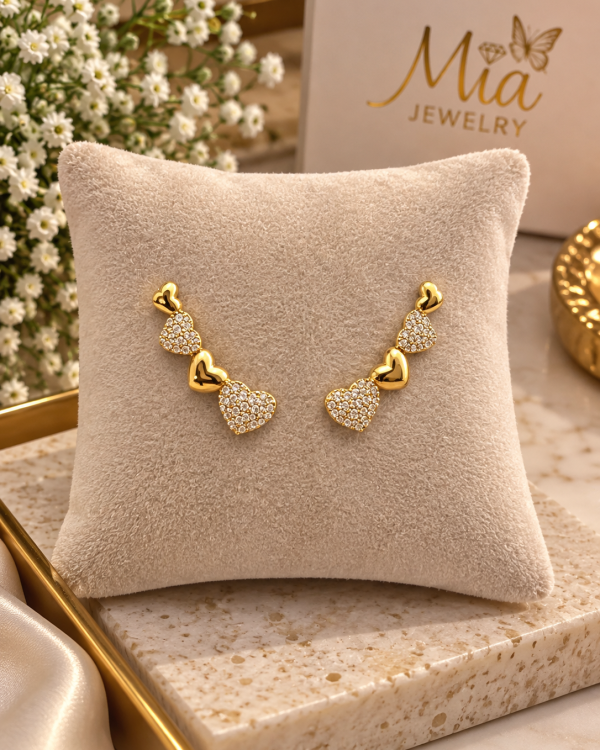 Pavé Heart Link Ear Climbers