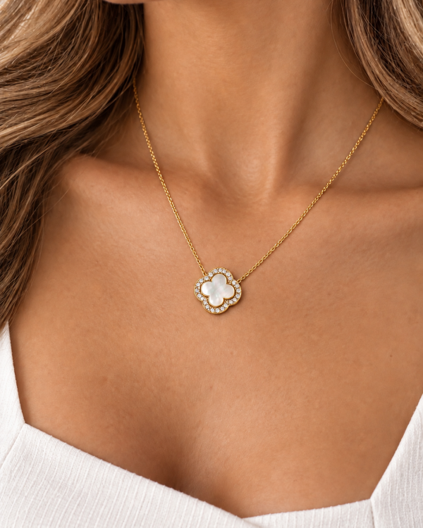 MOP Clover Pave Necklace