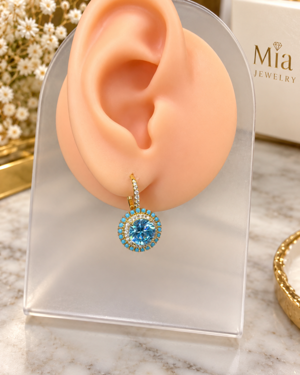 Turquoise Crystal Halo Dangle Earrings