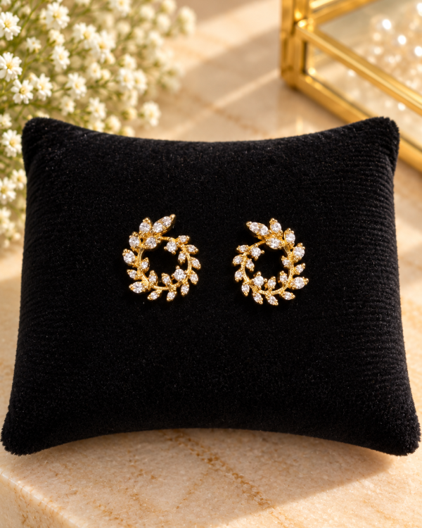 Golden Laurel Crystal Wreath Earrings