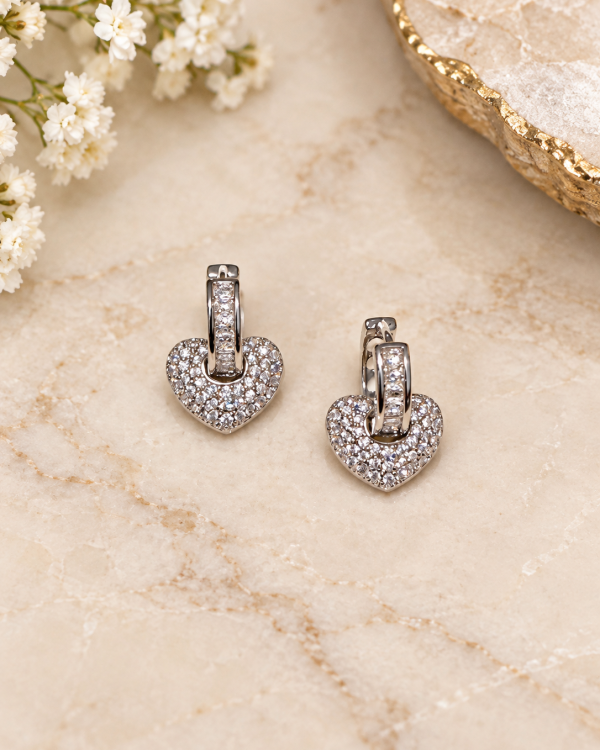 Luxe Pavé Heart Drop Earrings
