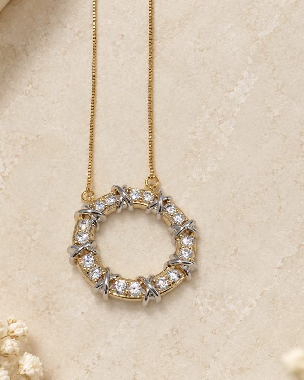 Mixed Metal Circle Pendant Necklace