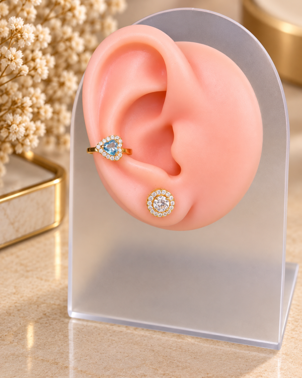 Rainbow Heart Crystal Ear Cuffs