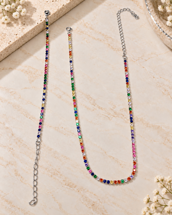 Multicolor Crystal Tennis Necklace & Bracelet Set