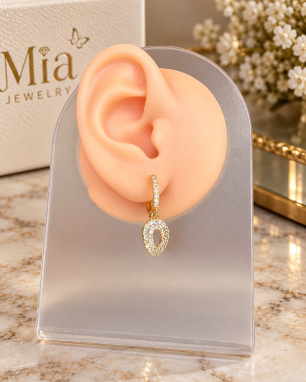Pavé Oval Dangle Huggies