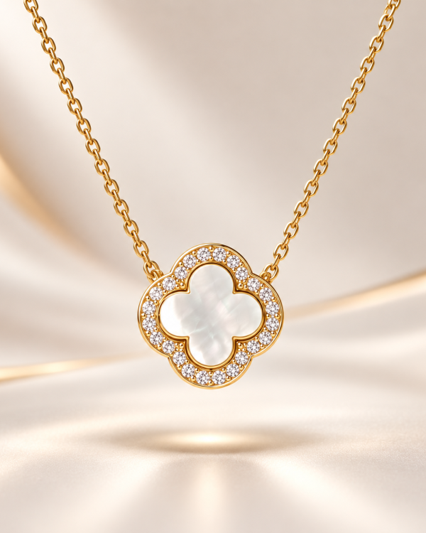 MOP Clover Pave Necklace
