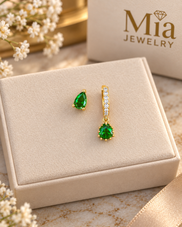 2-in-1 Mismatched Pear Drop Earrings
