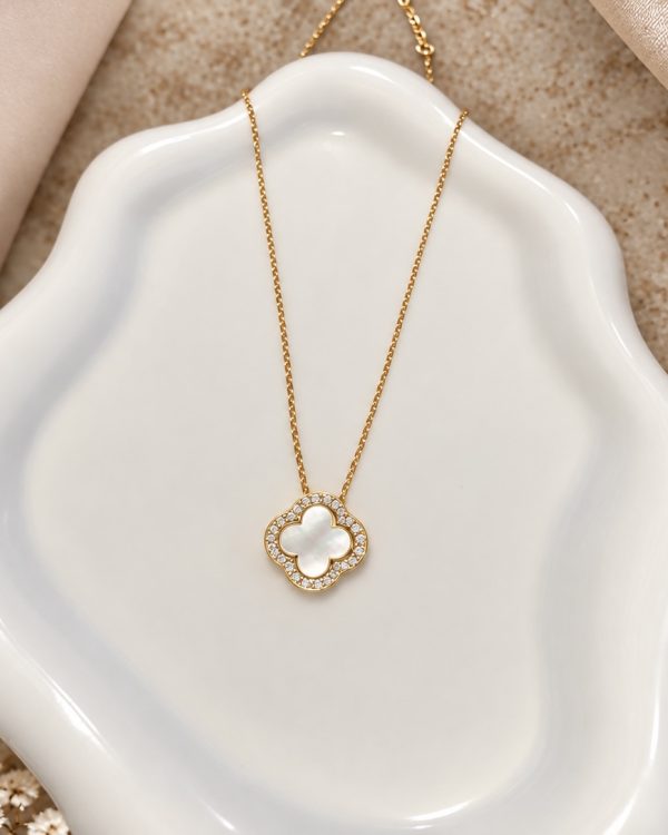 MOP Clover Pave Necklace
