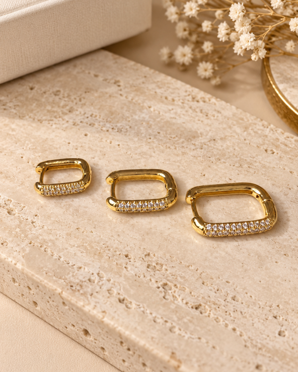 Pave Rectangular Huggies Trio