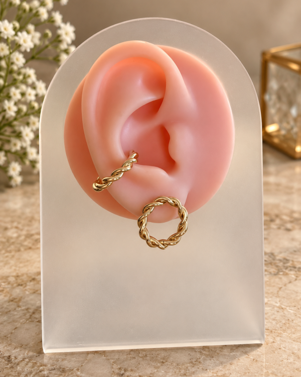 Twisted Rope Gold Hoop Earrings and Ear Cuff