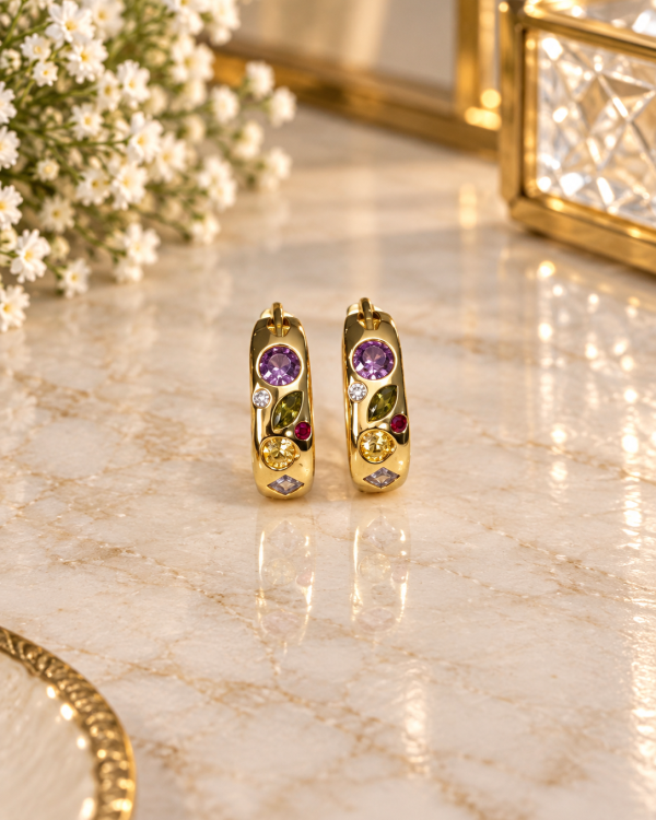 Crystal Mosaic Huggie Hoops