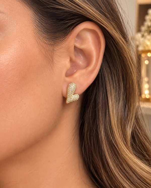 Irregular Pave Heart Stud Earrings