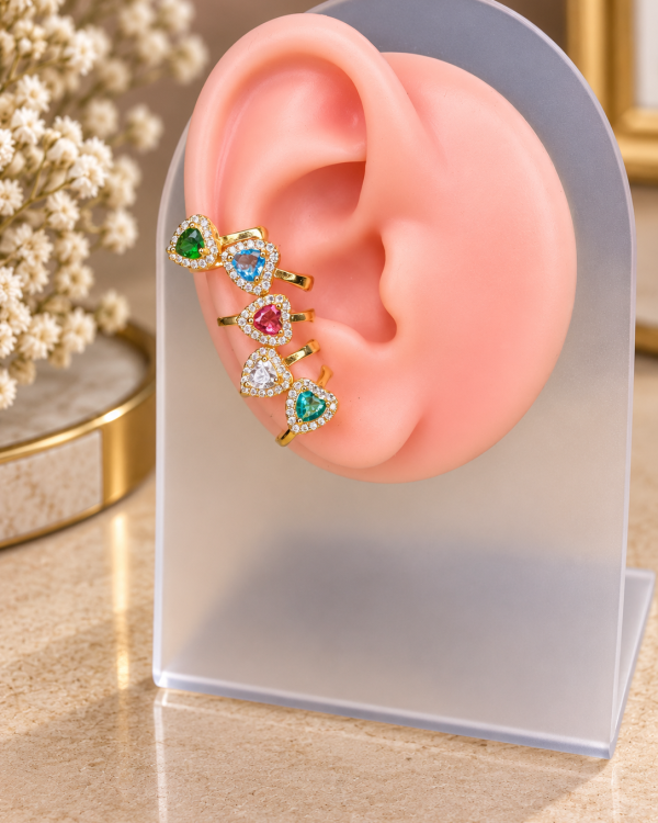 Rainbow Heart Crystal Ear Cuffs