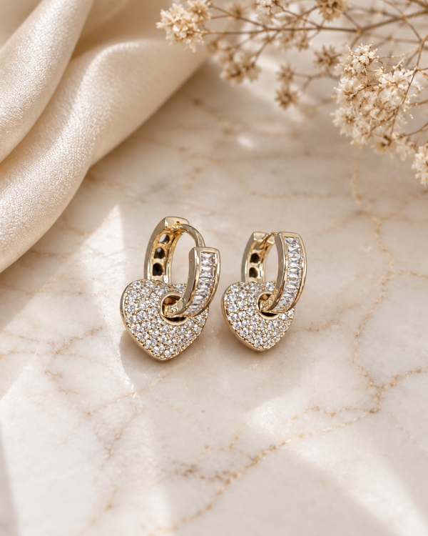 Luxe Pavé Heart Drop Earrings